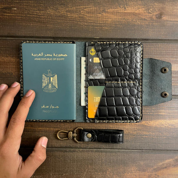 Croco passport holder clip + free medal “cow leather “