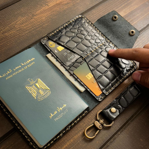Croco passport holder clip + free medal “cow leather “