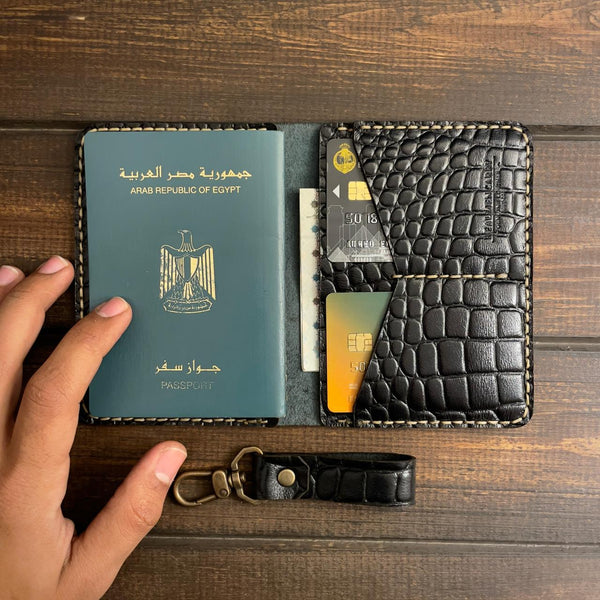 Croco passport holder + free medal “cow leather “